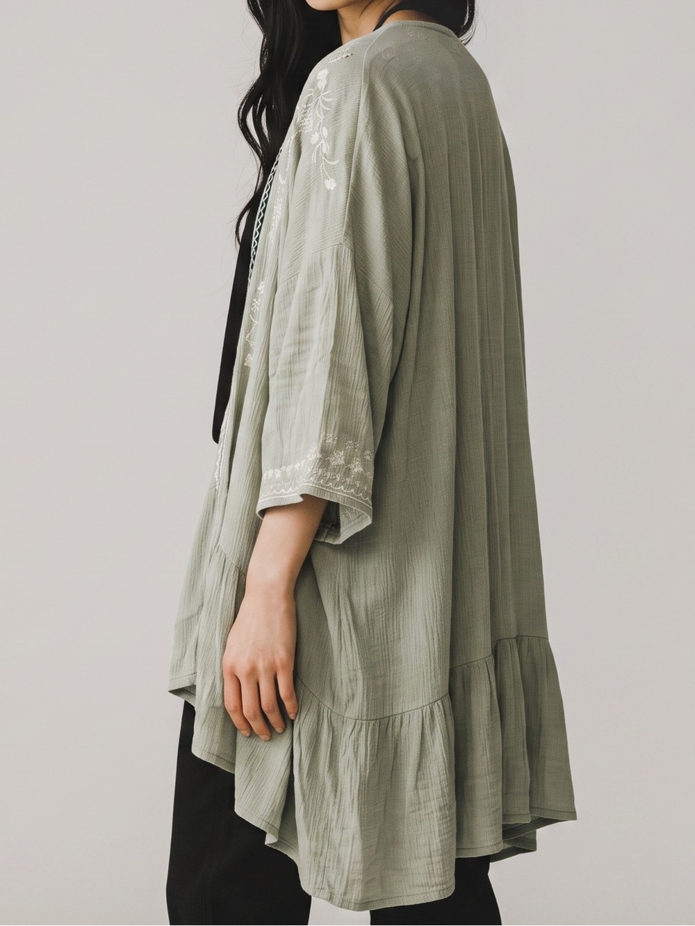 ✨$2 for $20✨ Knox Rose Sage Green Embroidered Open Front Cardigan - Picture 6 of 6